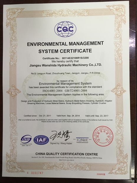 Trung Quốc Jiangsu Wanshida Hydraulic Machinery Co., Ltd Chứng chỉ